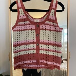 Pink and Cream Striped Button-Front Tank Top